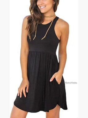 Summer Casual Sundress Petite A-Line Sleeveless Beach Vacation Dress